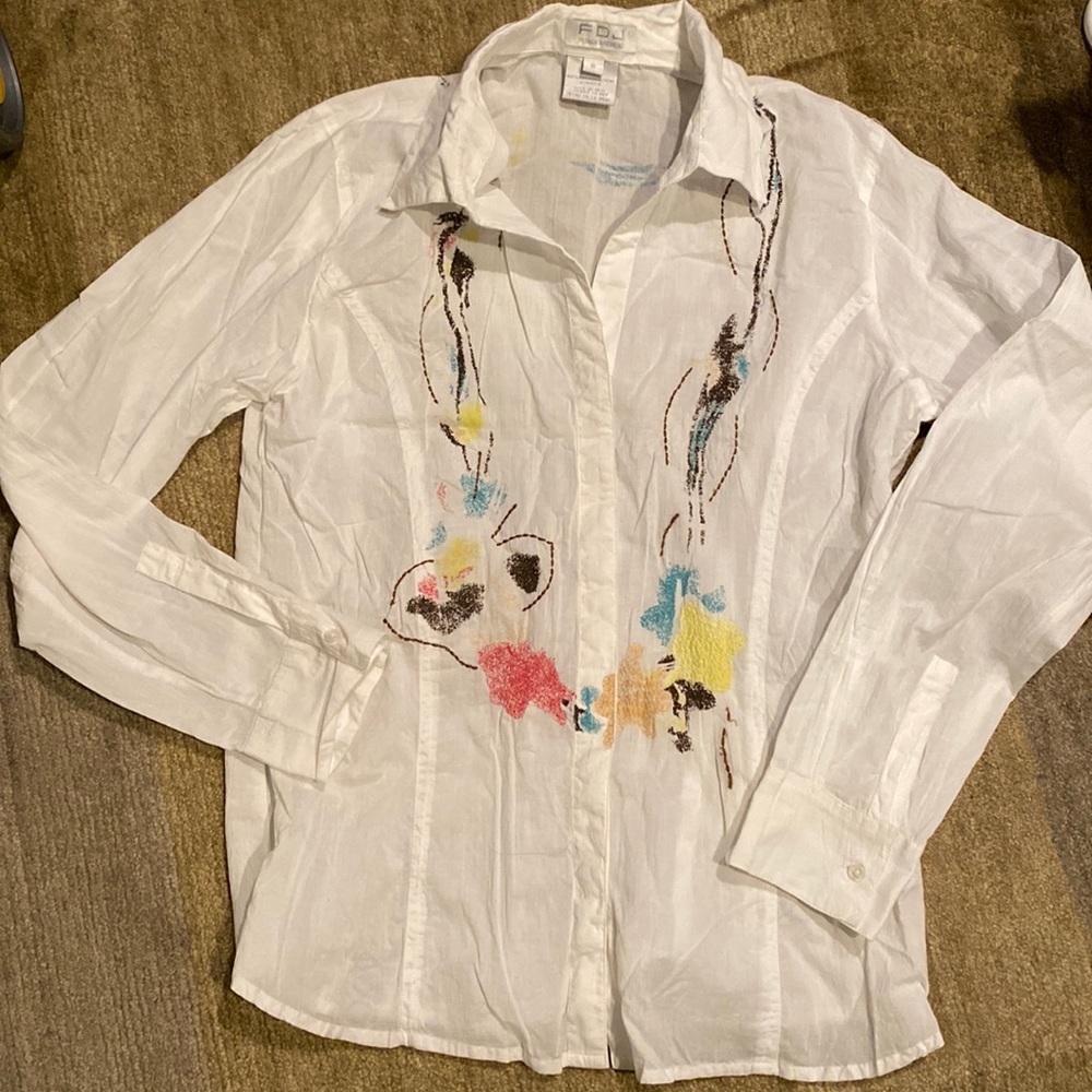 ~FDJ French Dressing~ White Floral Embroidered Button Down Shirt